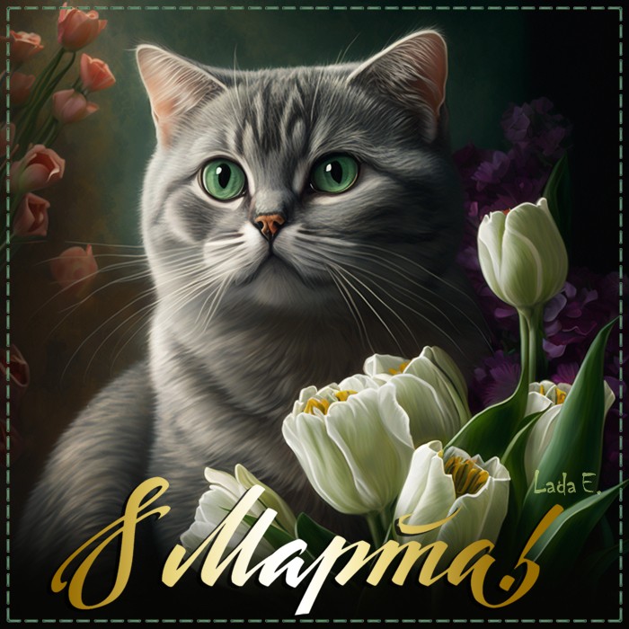 Красивый котик с цветами - картинки на 8 марта
